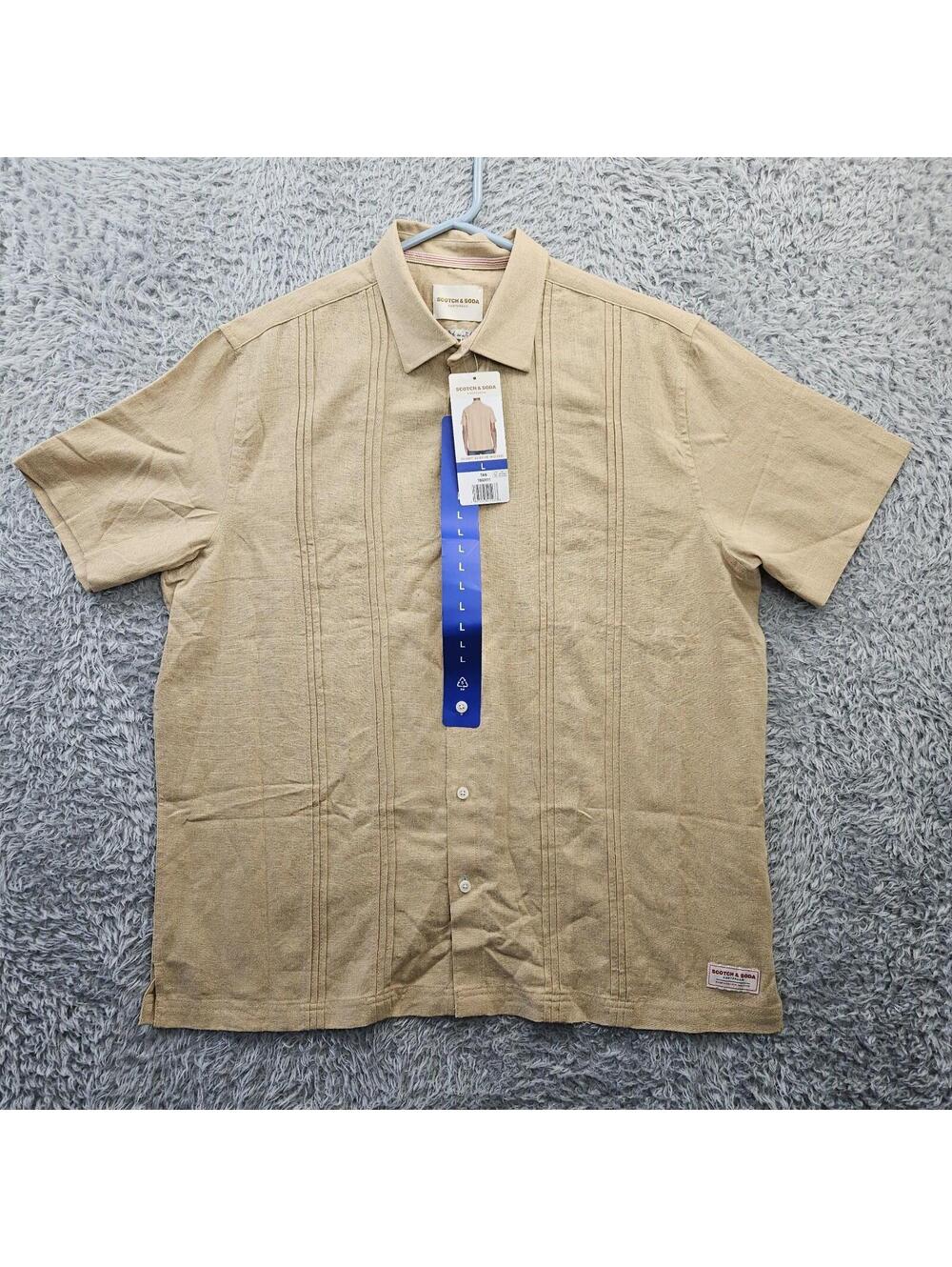 SCOTCH & SODA Linen Blend Short Sleeve Woven Shirt Tan Large New W Tags